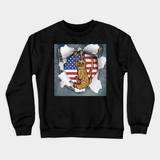 Funny Cat American Flag Cat Lover Gifts Crewneck Sweatshirt by tamdevo1